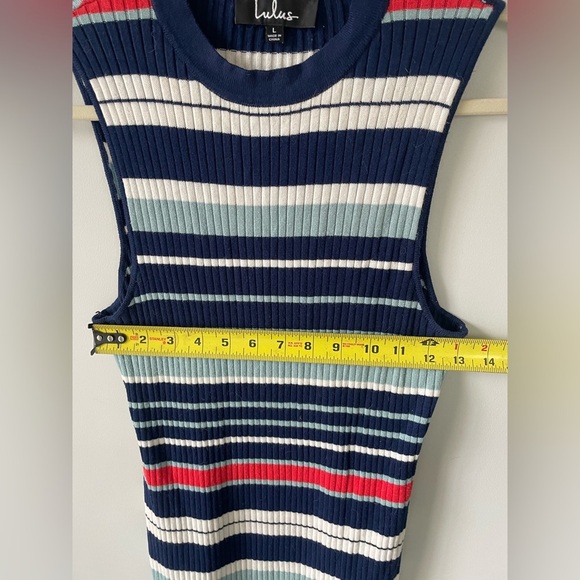 Lulu’s, women’s large, ribbed striped high neck sleeveless mini dress - Picture 3 of 6